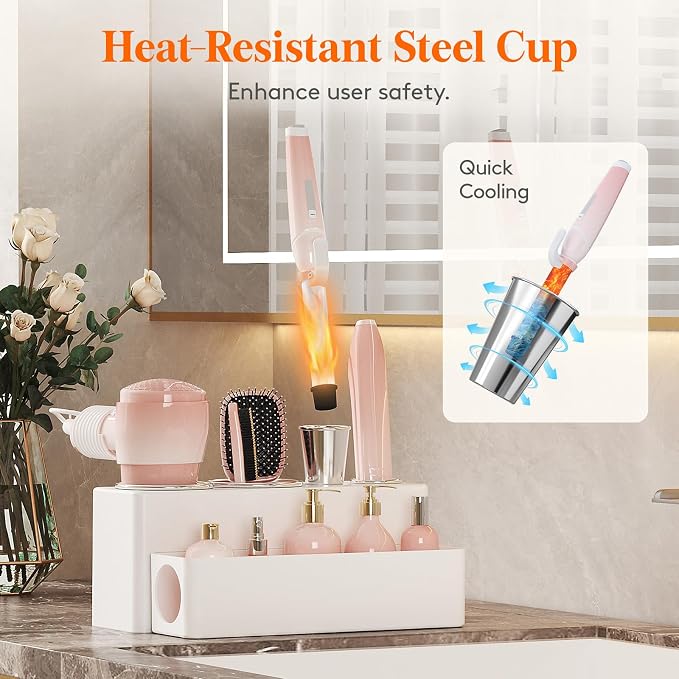 Lifewit Hair Tool Organizer Dryer Holder Countertop with 4 Cups, White | 4 Stainless cups Tools Organizer, Acrylic body Hair Product Storage for Curling Iron, Brush, Straightener, Bathroom