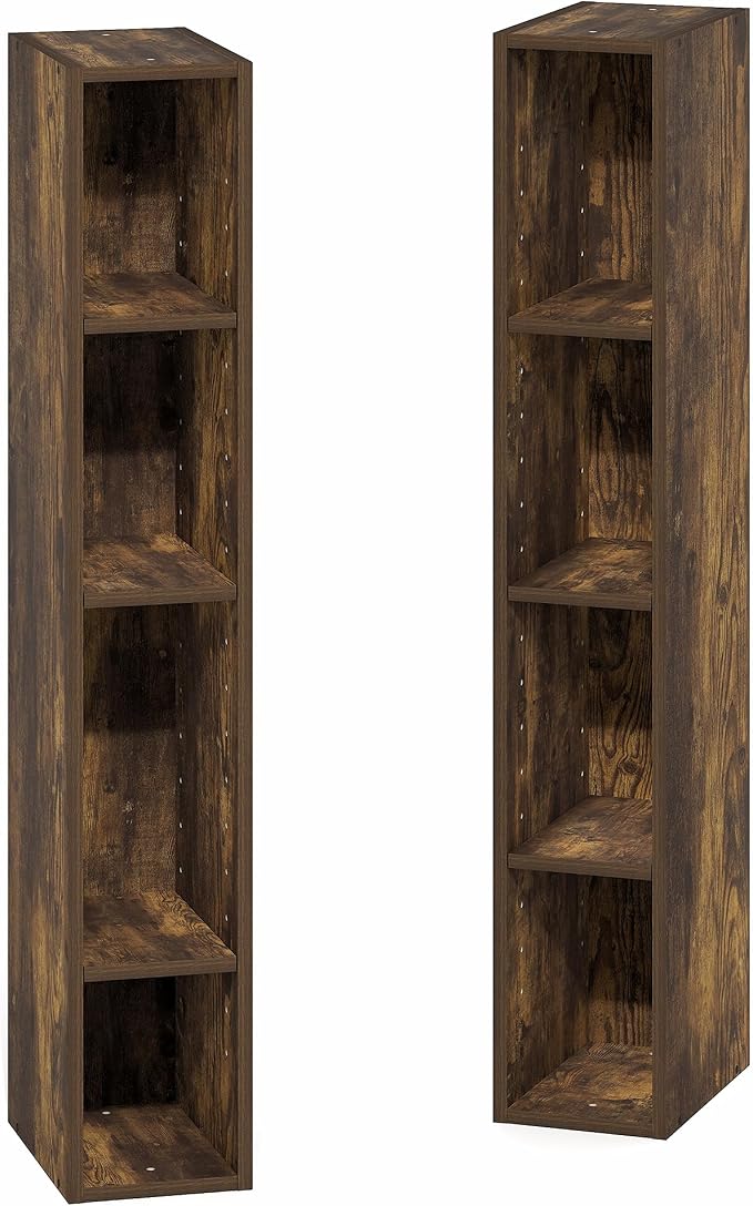Furinno Fulda Book Shelf, 8-Tier Bookshelf, Bookcase with Space Saving Storage Shelf, 9.2 x 5.9 x 70.9, for Living Room, Bedroom, Home Office, Amber Pine