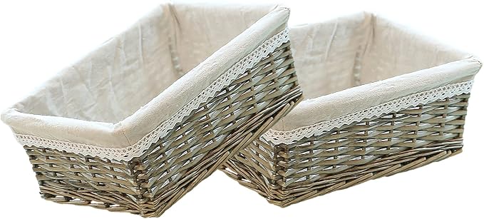 rismart Handmade Wicker Storage Baskets Woven Decorative Organizing Bins for Bedroom Bathroom Shelf Grey