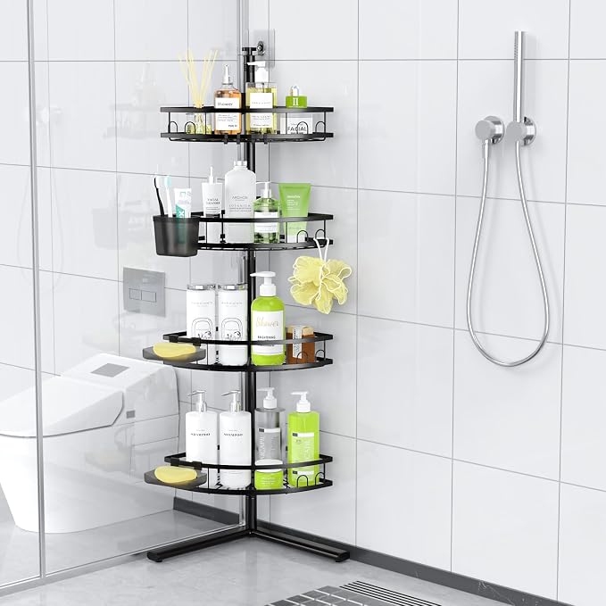 Aitatty Corner Shower Caddy Standing: 4-tier Rustproof Shower Organizer Shelf - Floor Shower Corner Shelf for Bathroom, Renters, Apartment & Dorm