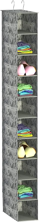 Libeder 10-Shelf Hanging Shoe Organizers with Side Pockets, Grey With Pattern