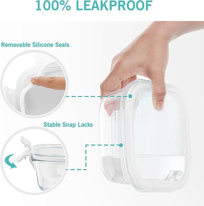 Vtopmart 8 Pack Glass Food Storage Containers with Airtight Lids | Meal Prep Lunch Containers, Leakproof, Leftover Storage, Take-out, Microwave, Oven, Freezer and Dishwasher Safe, BPA Free