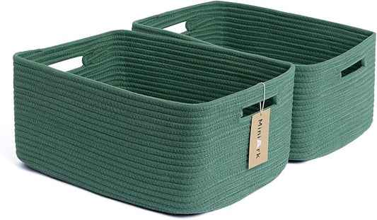 MiniArk Large Storage Baskets for Shelves, 17 x 13 x 7.5” Closet Organizers Bins for Clothes Blanket Towels, Baby Nursery, Toy Baskets Box, Woven Rope Baskets, 2 Packs Green