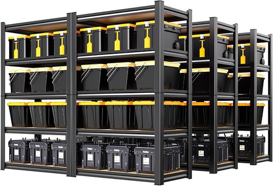 6 Pack Garage Shelving Heavy Duty Storage Shelves, Metal Adjustable Shelving Unit, Utility Garage Organizer Shelf for Basement, Pantry, Kitchen, Warehouse, 71.2" Hx31.5 Wx13.8 D, Black