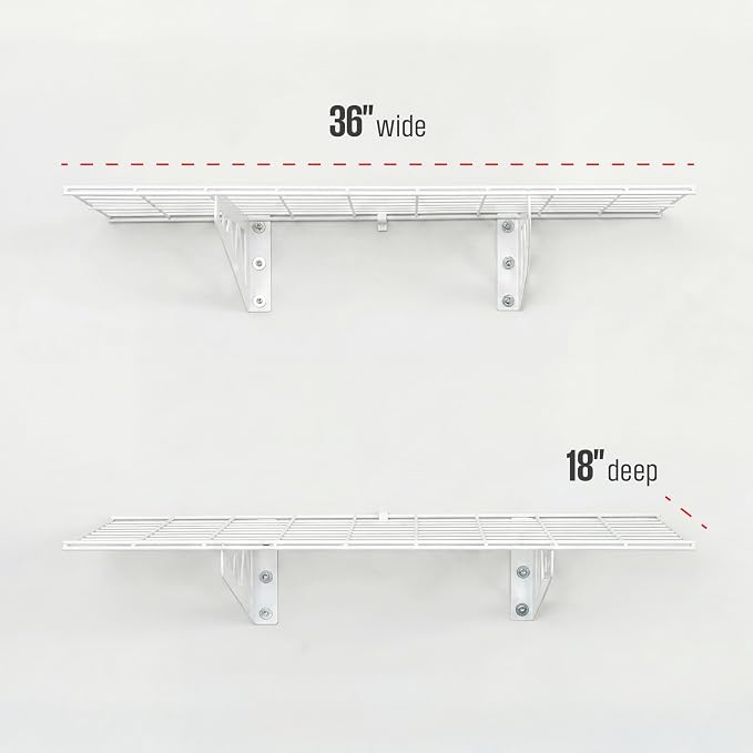 SafeRacks Steel Garage Wall Shelves 2-Pk w/Hooks, 500lb, White (18x36)