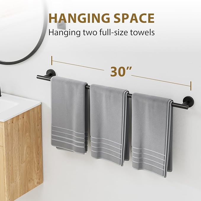 Luxbaro 30 Inch Matte Black Towel Bar, Thicken, Total Length 32-Inch | Towel Rack for Bathroom Wall, SUS304 Stainless Steel Towel Rod, Modern Home Decor
