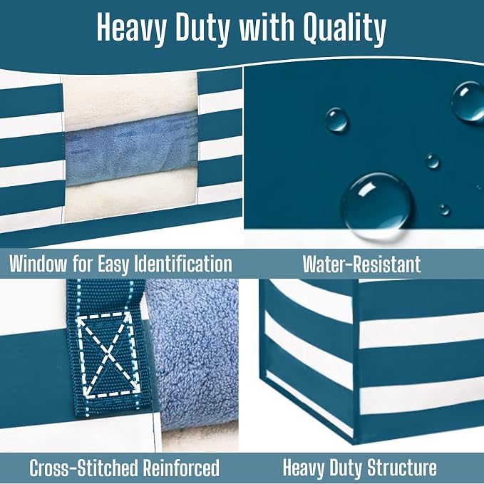 VENO Moving Bags, Wide Open Top, Clear Window, Classic Navy Stripe, 8 Pack | Moving boxes Alternative, Heavy Duty, Storage Bags, Clothes and Comforter Storage, Packing Supplies, College Dorm Essentials