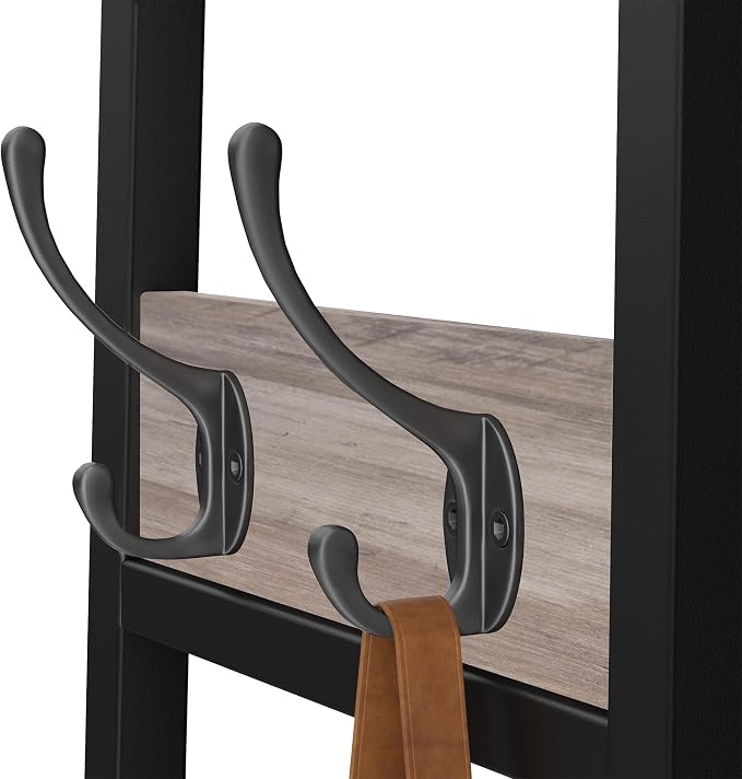 Coat Rack Freestanding with 3 Shelves and 7 Hooks | Coat Stand, Hall Tree Free Standing, Clothes Rack Stand Organizer, Industrial Style, Greige and Black