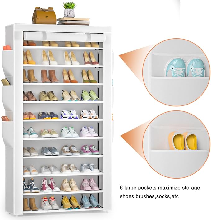 OYREL Shoe Rack 10 Tier Large Capacity Storage Cabinet | 50-56Pairs Beautiful Tall Shoe Shelf Free Standing Storage Cabinet Entryway Closet