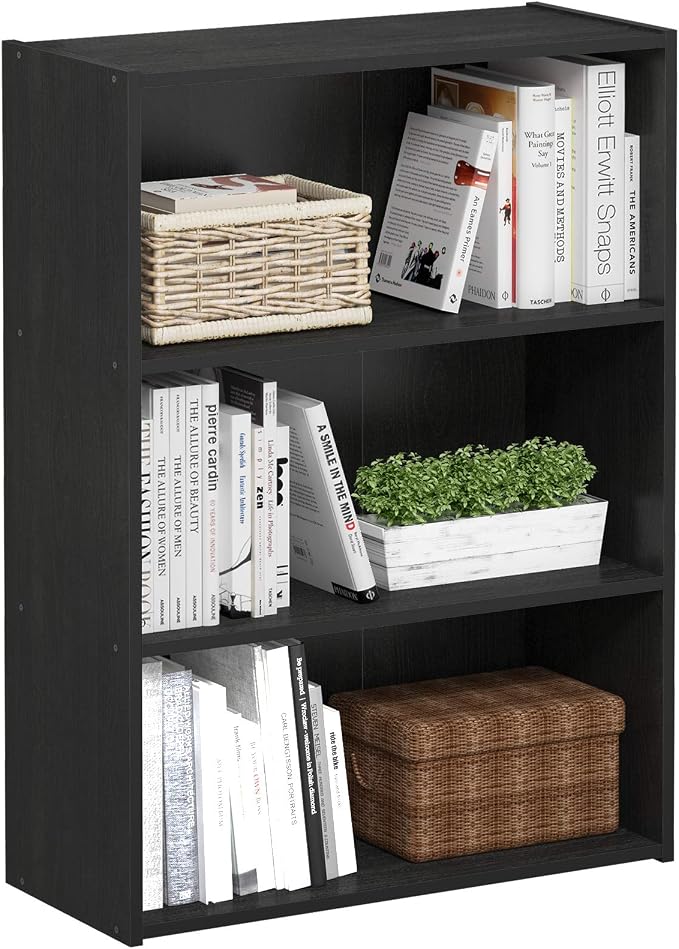 Furinno PASIR Book Shelf, 3-Tier Bookshelf, Storage Shelves Bookcase, 9.7 x 23.7 x 31.5, for Living Room, Bedroom, Home Office, Americano