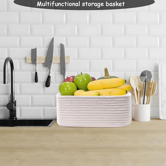 COMFY HOMI 11.5"x7.5"x4.7" Storage Baskets for Organizing | Cotton Rope Woven Basket | Toy Storage Bin Box | Basket for Shelves, Closet Organizer Bin, Decorative Closet Shelf, 3 Pack,
