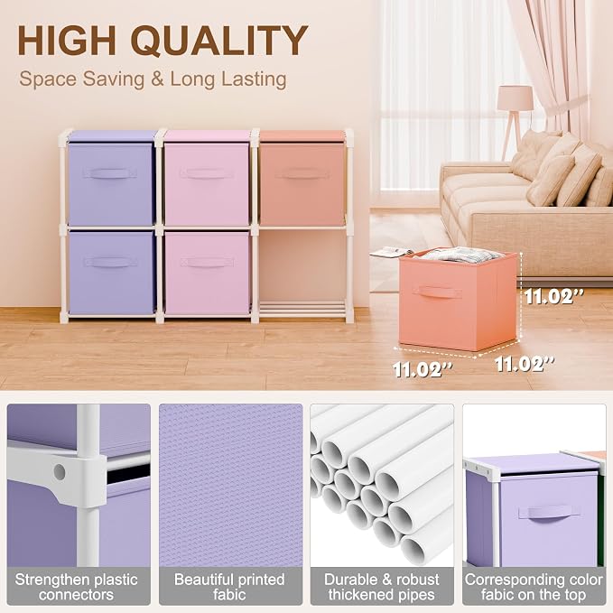 Briwooody 6 Cube Storage Organizer Storage Bins Shelf,Pink,Purple,Orange