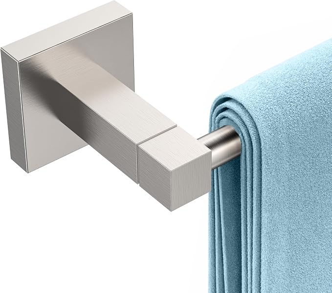 RUACQ Towel Bar 24" Towel Racks for Bathroom Wall Mounted, Brushed Nickel | One-Piece Bath Towel Holder, Total Length 26 Inch Single Towel Rod, 304 Stainless Steel Rustproof, Square Base, Heavy Duty