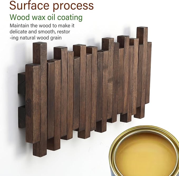 Natural Wood Wall Mounted Piano Coat Rack| Coat Rack Wall Mount| Flip Down Wall Hook Rack 5 Hooks| Entryway Coat Rack,Made of Acacia Wood (Walnut Color Dyed with Wood Wax Oil).Wall Art