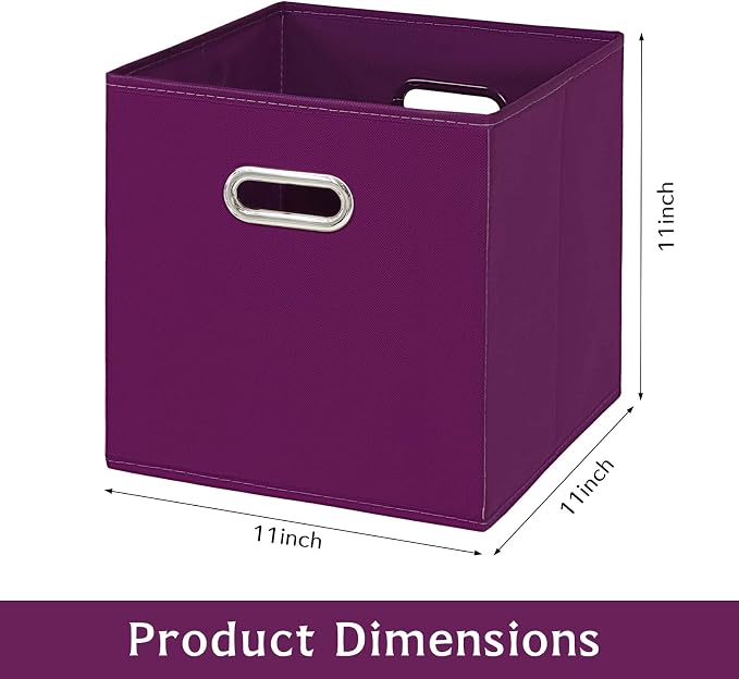 Fabric storage bins Cubes, Fabric Cube Organizer with Handle, Foldable Cube Bins for Cloth or Accessary Storage, 11x11x11, Set of 3, (Purple)