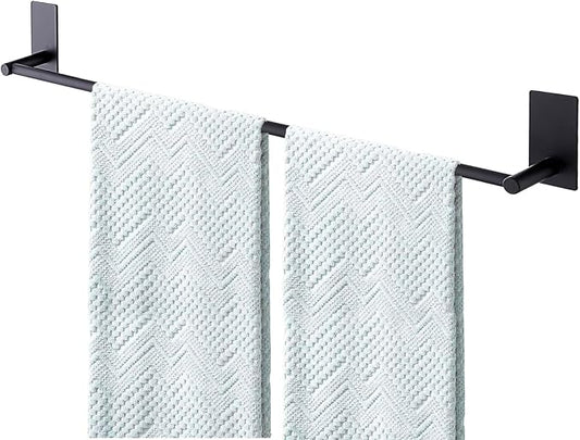 Adhesive Bath Towel Bar 24-inch Black, No Drill Stick On Towel Rack, Easy Install with Self-Adhesive, Premium SUS304 Stainless Steel (Black, 24)