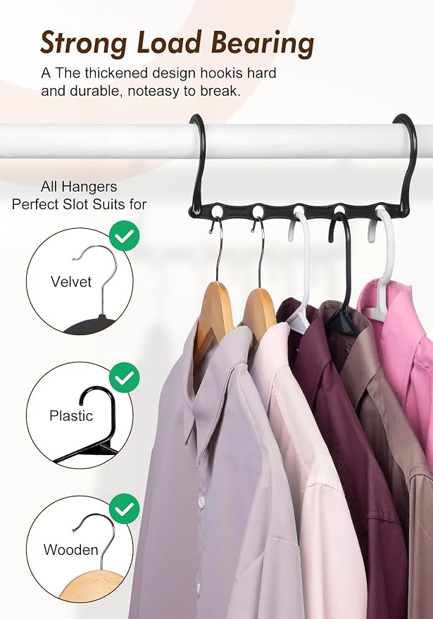 HOUSE DAY Closet Organizers and Storage 12 Pack, College Dorm Essentials | Multifunctional Organizer Magic Space Saving Hangers with 5 Holes, Back to School Storage Organization for Closet -Black