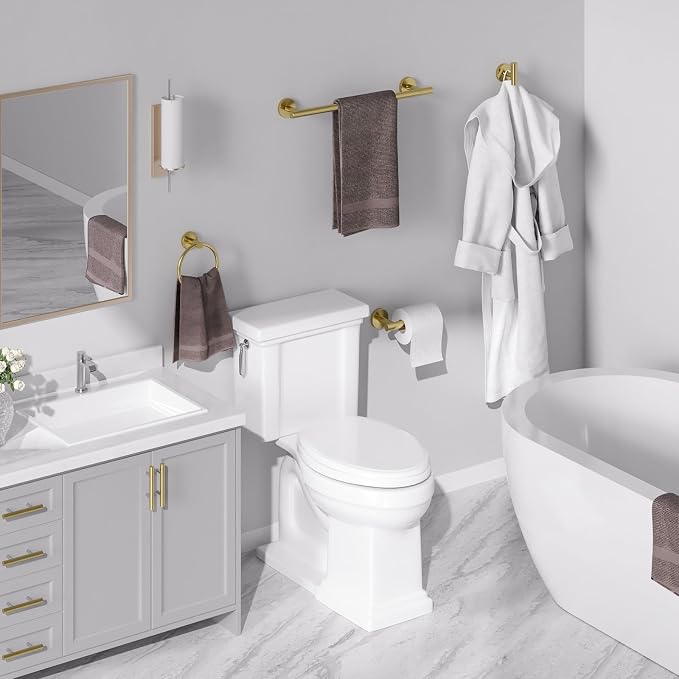 USHOWER 8PCS Brushed Gold Bathroom Hardware Set, 18-Inch Towel Bar Set | Durable SUS304 Stainless Steel Bathroom Accessories Set, Towel Racks for Bathroom Wall Mounted, Modern Home Decor
