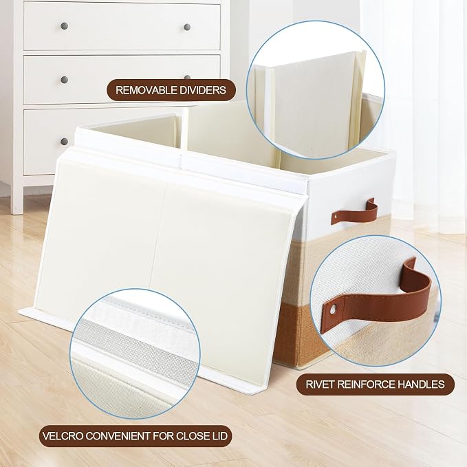 Mayniu Large Toy Box Chest with Divider, Sturdy Toy Storage Bin Organizer Baskets with Lid for Kids, Boys, Girls, Nursery, Living Room, Bedroom, Playroom, Closet, 25"x13" x16"(Gradient Brown)