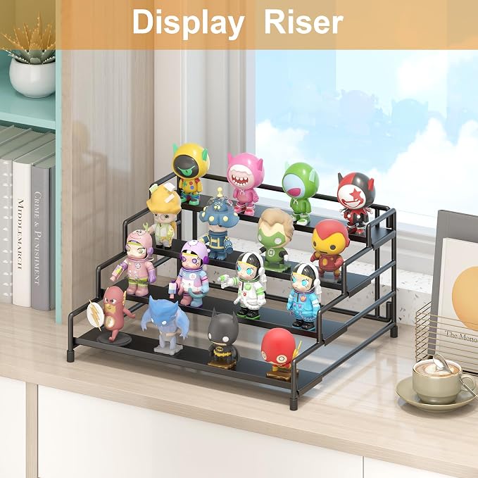 RUILALIFE 4-Tier-Spice-Rack-Organizer-for-Cabinet, Adjustable Depth Spice Holder Shelf For Countertop Pantry Cupboard, Metal Tiered Seasoning Organizer,Display Shelf Riser (Black-1 Pack)