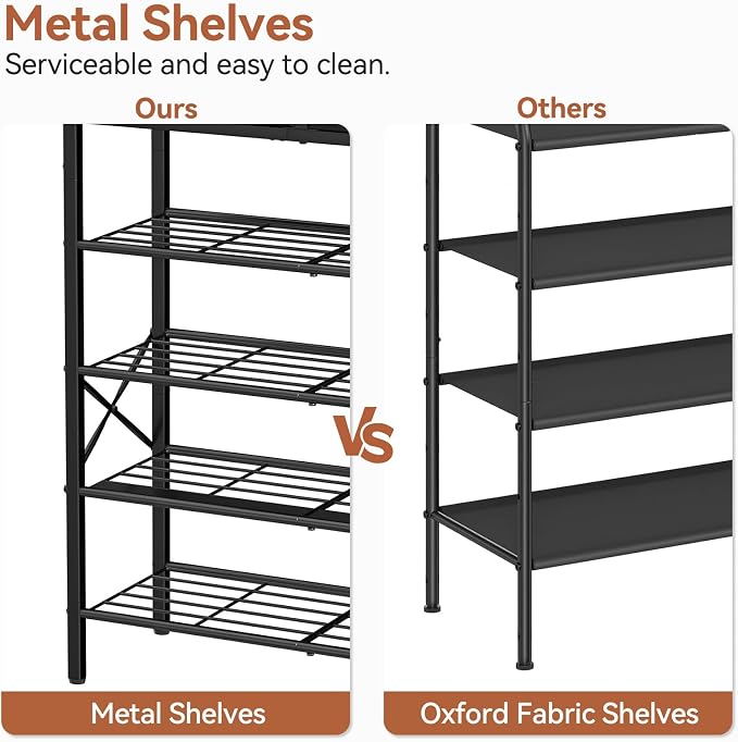 5 Tier Shoe Rack with 2 Drawers, 16-20 Pairs Charcoal | Holds 16-20 pairs. 2 drawers for socks/keys. Removable layer for boots. Anti-tip kit included. Quick assembly.