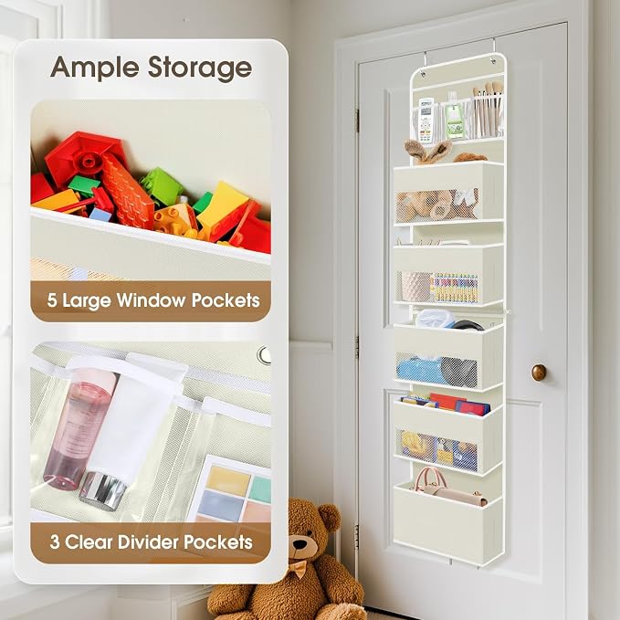 1Pack Over The Door Organizer Large Capacity Hanging Storage Room Organizer | 40 lb Capacity, Ultra-Sturdy, Detachable, Mesh Design with Clear Window, Space-Saving Organizer for Pantry, Nursery & Closet