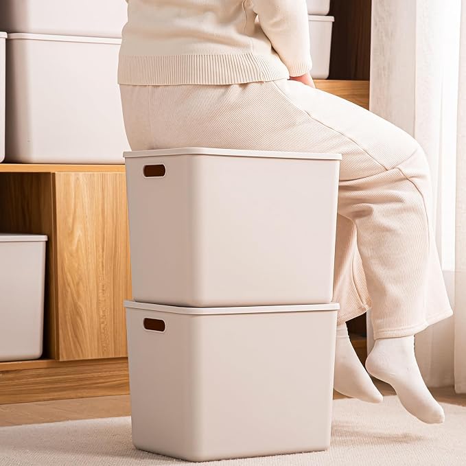 Plastic Storage Bins with lids,Storage Baskets,Container with handle,Storage Organizer Bins for Shelves,Office,Bedrooms,Closets, Cabinets(Grey，5XL+2L)