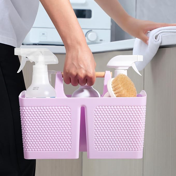 Plastic Shower Caddy, Portable Shower Basket with Handle, Light Purple | Cleaning Caddy Organizer for Bathroom, College Dorm Room Essentials, Storage Tote