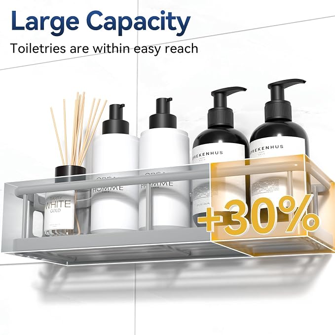 YASONIC Shower Caddy Adhesive, Rustproof Shower Organizer with Soap Holder, Large Capacity Shower Shelves for Inside Shower, No Drilling Bathroom Organizers and Storage for Home Decor（3 Pack Grey）