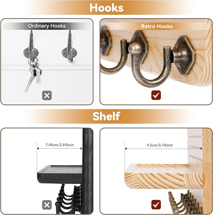 Key Holder for Wall, Mail Organizer Wall Mount with 6 Hooks Wooden Hanging Key Rack for Home Decor, Hallway, Entryway (Wood Color)