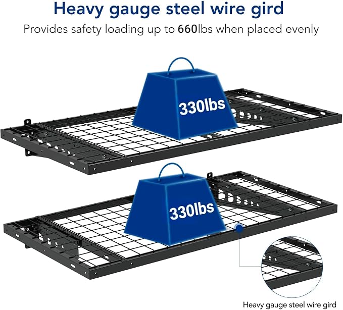 FLEXIMOUNTS 2 Pack 2x4ft Garage Storage with 4 Hooks, Black | 24x48 in, 660 lb Capacity, Heavy-Duty Steel, For Garage & Workshop, Storage Bins, Garden Tools, Pro Series