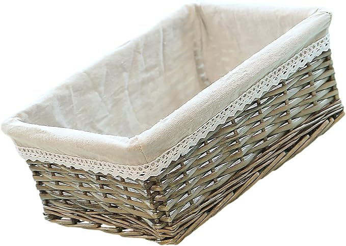 rismart Handmade Wicker Storage Baskets Woven Decorative Organizing Bins for Bedroom Bathroom Shelf Grey