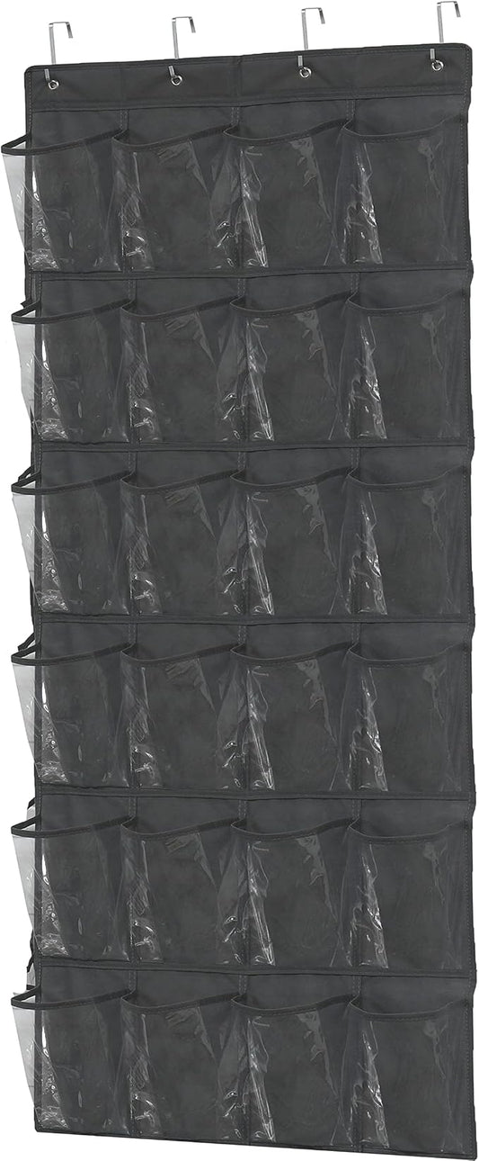 Simple Houseware 24 Pockets Large Clear Over Door Shoe Organizer, Dark Gray | 56" x 22.5", 4 Durable Metal Hooks, 5" x 9" Pocket Size, Multipurpose