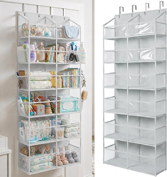 UPGRADED Over The Door Organizer, 6 Tiers Hanging Storage - Extra Thick 100D Fabric, 65lbs Huge Capacity, 12 Mesh Side Pockets, Over The Door Shoe Organizer & Hanging Closet Organizer (Transparent XL)