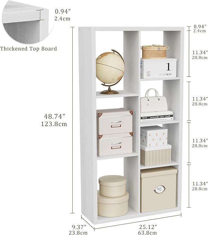VDNEND Cube Storage Organizer Bookcase, Decorative 11 inch Open Back Cubical Shelf with Thickened Border, Display Bookshelf for Living Room, Home Office, Sturdy Room (White, 7 Cube,Standard)
