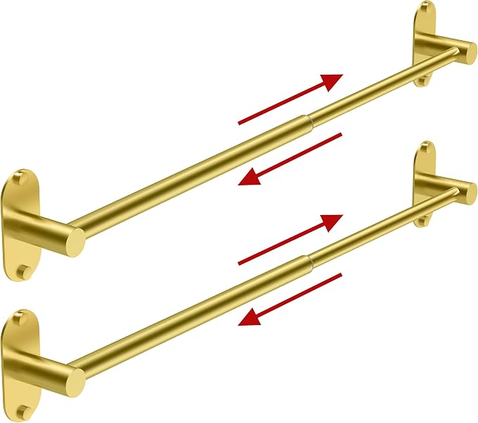 Towel Bar, Adjustable 16.7inch–28.5inch Towel Rack, Self Adhesive Towel Racks for Bathroom Wall Mounted, 304 Stainless Steel Hand Towel Holder, for Kitchen Use (Gold, 2Pack)