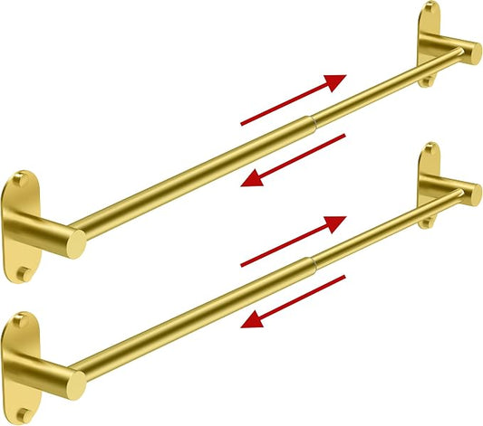 Towel Bar, Adjustable 16.7inch–28.5inch Towel Rack, Self Adhesive Towel Racks for Bathroom Wall Mounted, 304 Stainless Steel Hand Towel Holder, for Kitchen Use (Gold, 2Pack)