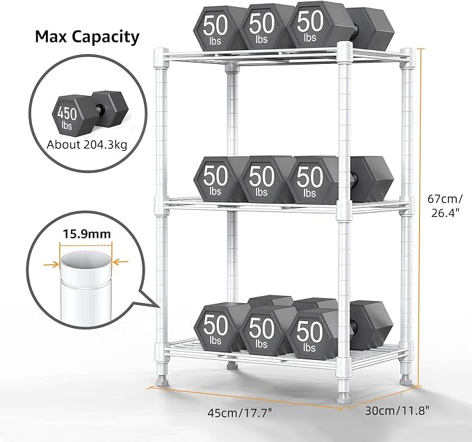 M MZG 450 lbs Wire Storage Shelving 3-Tier Utility Shelving Unit Steel Organizer Wire Rack for Home,Kitchen,Office,White (11.8" D x 17.7" W x 26.4" H)