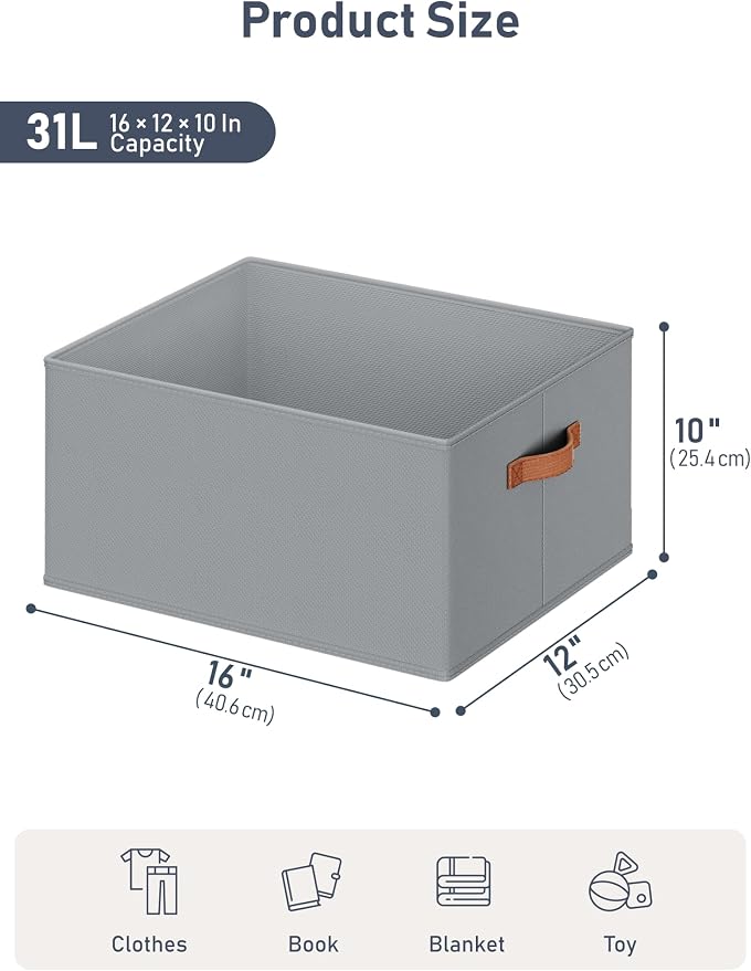 8 Pack Large Closet Storage Baskets Bins for Shelves, Collapsible Fabric Closet Organizers and Storage with Polyester Handles, Decorative Baskets for Organizing Clothes, Towels, Linen Closet 16x12x10"