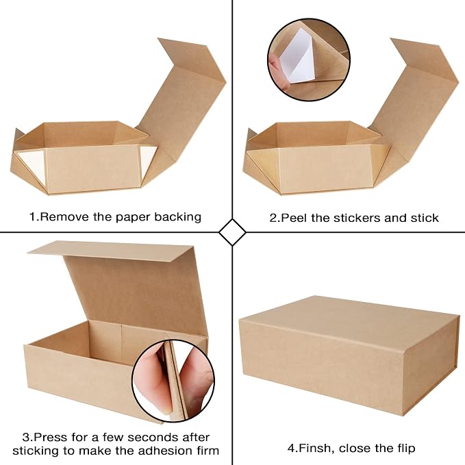 Aimyoo 5 Pack Brown Magnetic Gift Boxes with Lids 10.5x7x3 in, Medium Bridesmaid Groomsman Proposal Box, Rectangle Collapsible Box for Present Graduation Birthday Wedding Storage, 1 Count (Pack of 5)