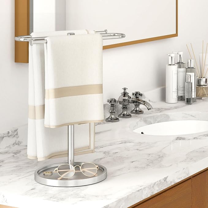 Bethom Hand Towel Holder Countertop Standing for Bathroom,Brushed Nickel | S-Shape Stainless Steel Towel Stand Rack Bar Holds 2 Towels for Kitchen