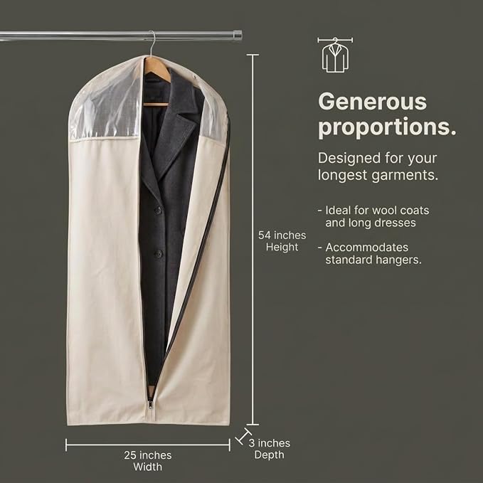 Household Essentials 3392-1 Cedarline Collection Hanging Garment Bag | Dress and Suit Protector | Natural Cotton Canvas,Off-White