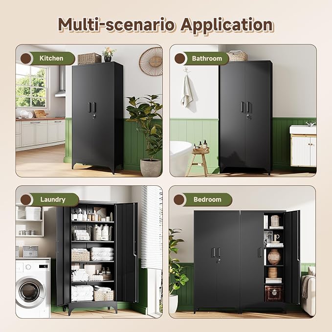 Letaya 71" H Metal Storage Cabinet with 2 Doors and 4 Shelves,Tall Kitchen Pantry Cabinets,Utility Pantry Organizers for Cupboard/Dining/Bathroom/Home Office/Garage, Steel Tool Cabinets