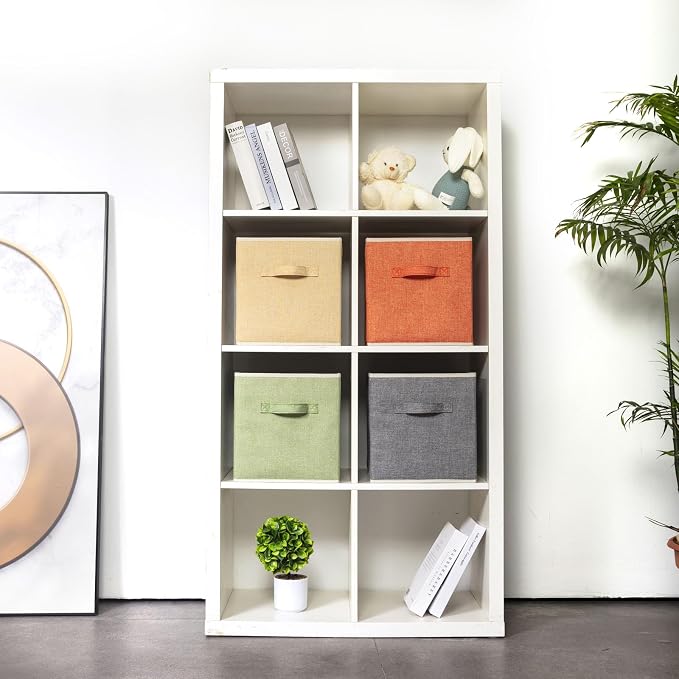 Storage Cube Organizer Bin 10.5" x 10.5" x 11" Large Boxes Fabric Basket with Handles for Organizing Shelves Closet Clothes 4 Color Set A