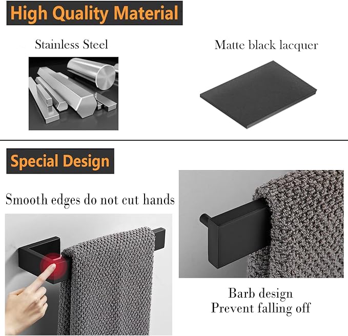 JOPOFI Hand Towel Holder, Towel Ring - Matte Black | Stainless Steel Towel Holder for Bathroom wall, 8" Rectangular Modern Design Hand Towel Bar, Contemporary Hand Towel Rack