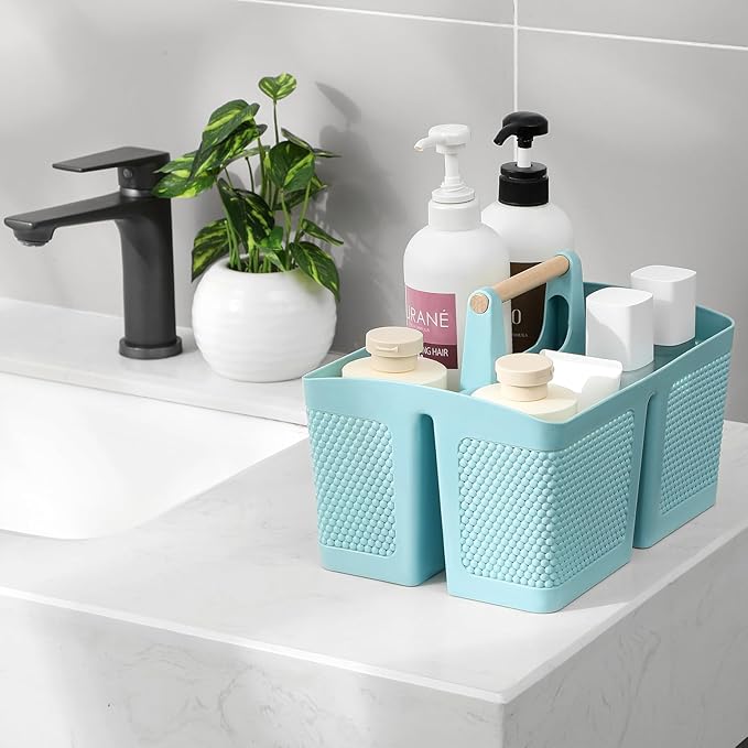 rejomiik Plastic Shower Caddy, Portable Shower Basket with Handle, Blue | Cleaning Caddy Organizer for Bathroom, College Dorm Room Essentials, Storage Tote