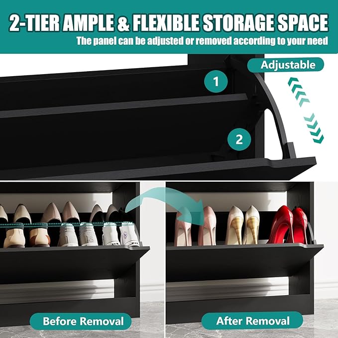 Xixini Shoe Storage Cabinet for Entryway with 6 Flip Drawers, Sturdy Wood Hidden Shoe Storage, Freestanding Narrow Slim Shoe Organizer for Front Door Entrance, Living Room, Hallway, Bedroom, Black