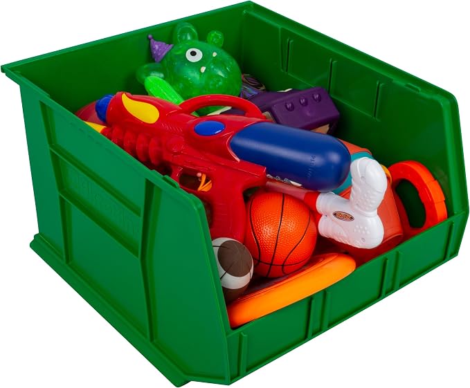 Akro-Mils 30270 AkroBins Plastic Storage Bins, 18"x16"x11", Green, 3-Pack | Space-Saving Stackable Bins for Garage, Pantry, Craft Organization