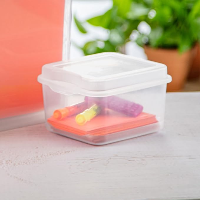 Sterilite Square Small FlipTop, Clear Plastic Storage Box, 48-Pack | Bin with Hinged Lid, Stackable Multipurpose Organizer for Art & Craft Supplies, Accessories, Photos & CDs, Home or Office Use