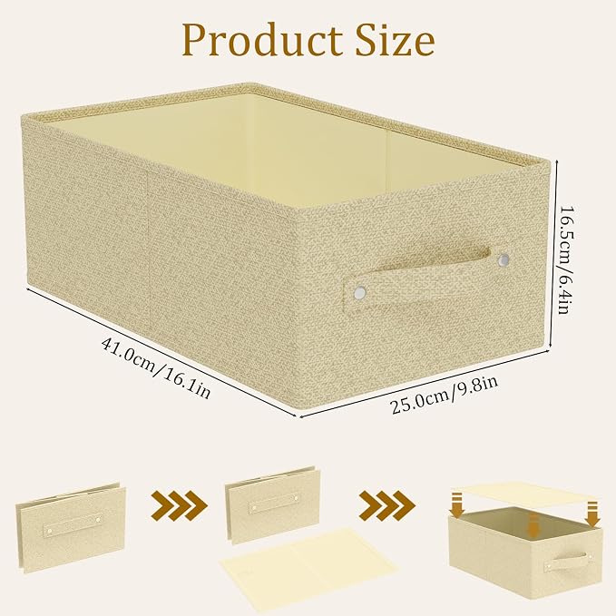 Storage Bin with Reinforced Stitching,Yellow,16.1x9.8x6.4in,2 Pack | Fabric Storage Baskets with Soft Cloth Handles, Thick PP Panel Wardrobe Containers,Wipeable Drawer Boxes for Closet Shelves